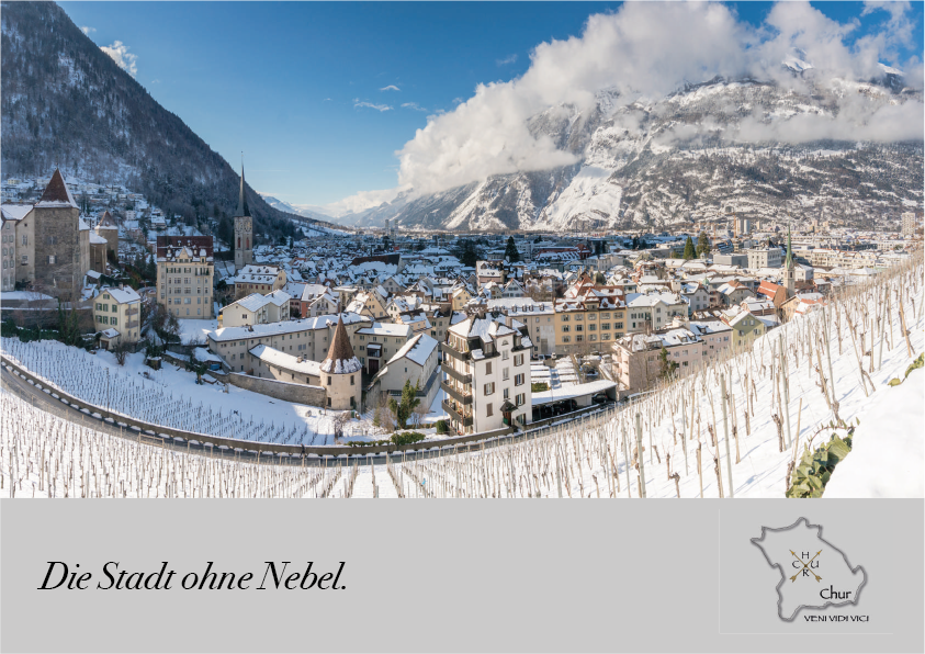 Chur Postkarte Winter – Die Stadt ohne Nebel, Editorial Kampagnen-Sujet